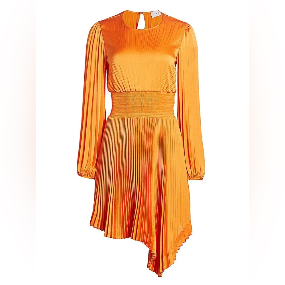 A.L.C. Behati Pleated Long-Sleeve Asymmetric Dress Orange